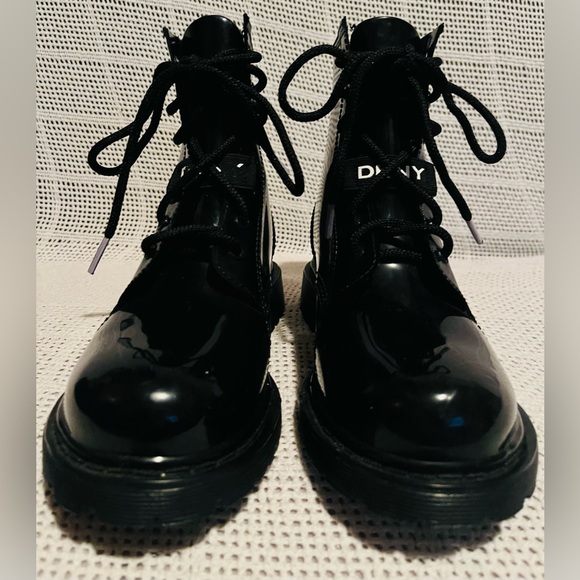 Dkny Shoes - DKNY Glossy Black Lace-Up Combat Boots